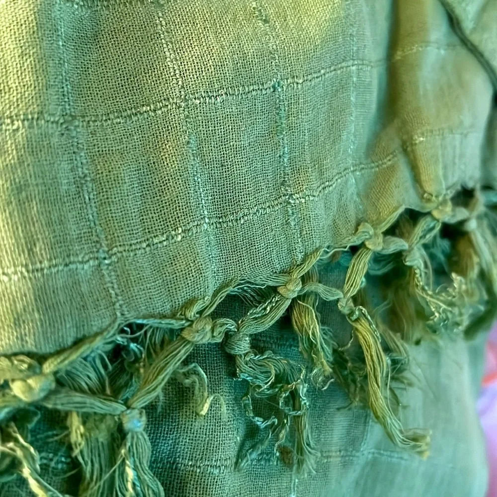 NWT AARONG Bangladeshi Artisan Lime Green Fancy Linen Large Dupatta Scarf Shawl